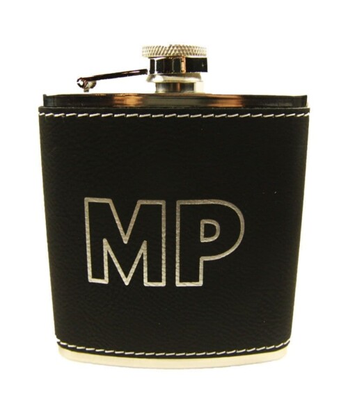 Leatherette Black Flask with "MP" (Military Police)