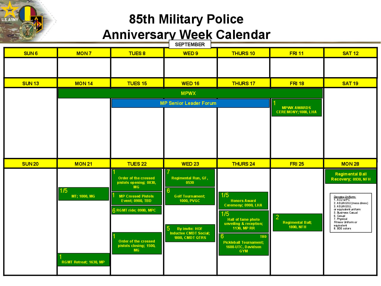 Schedule of events for upcoming 85th MP Anniversary
