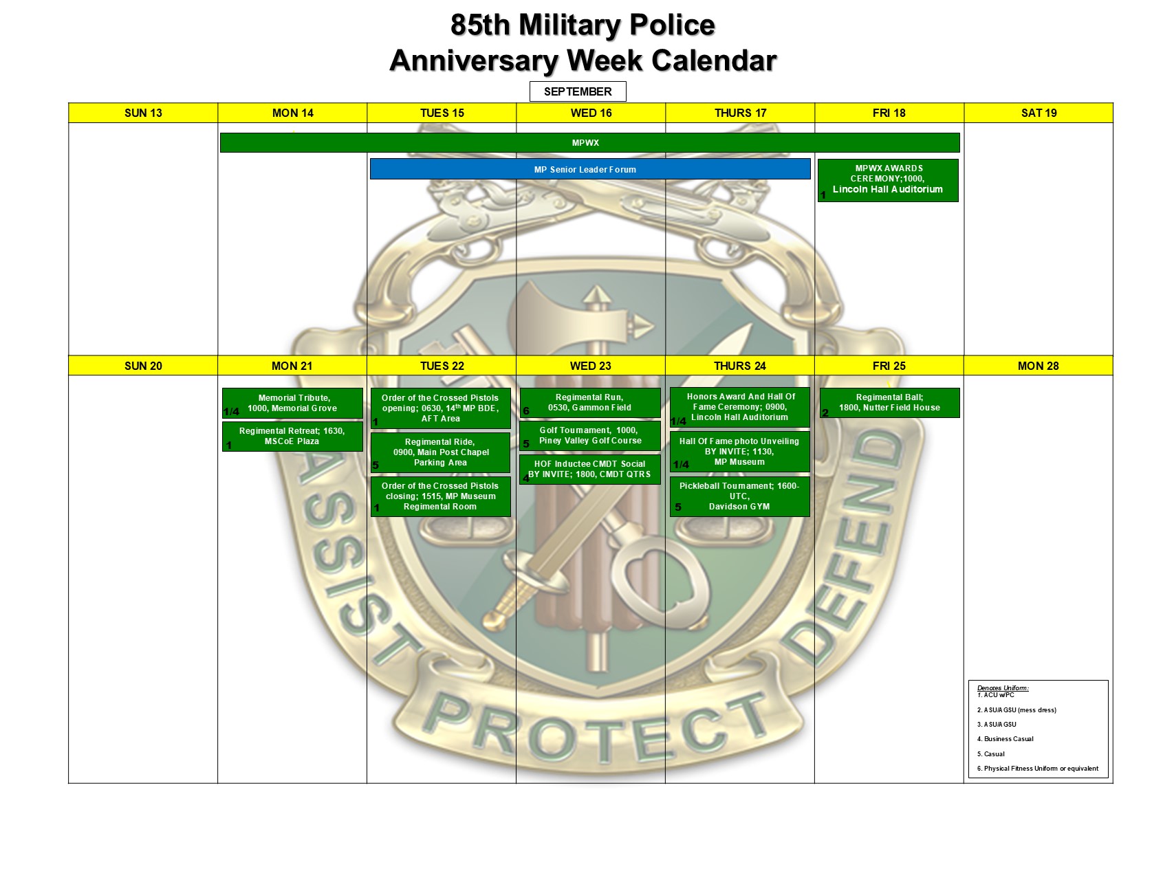 Schedule of events for upcoming 85th MP Anniversary